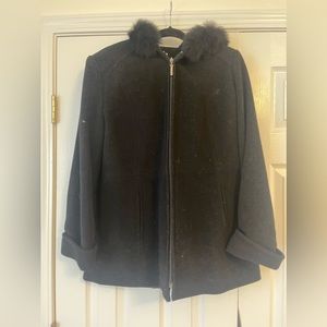 Black jacket with fur hood